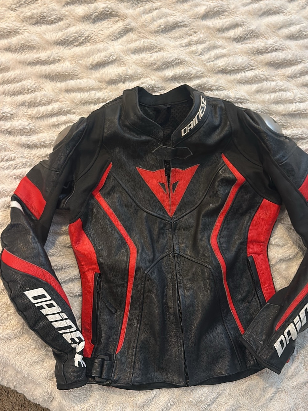 Dainese Women's Avro 4 Black & Red Racing Leather Motorcycle Jacket